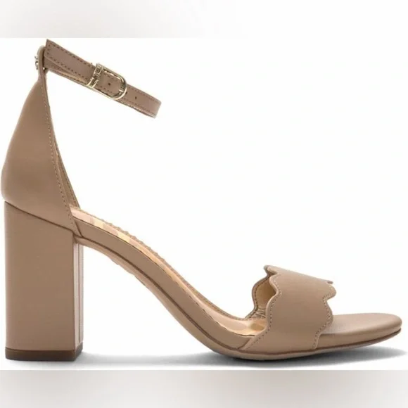 Sam Edelman Circus Nude Beige Olga Faux-Leather Heels Ankle Strap Sandals US7 - Picture 3 of 16